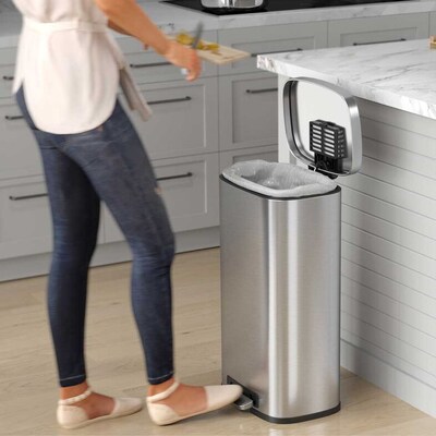 iTouchless SoftStep Stainless Steel Rectangular Step Pedal Trash Can with AbsorbX Odor Control Syste