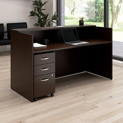 Bush Business Furniture Arrive 72"W Reception Desk with Shelf and Mobile File Cabinet, Mocha Cherry (ARV005MR)