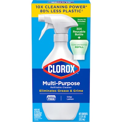Clorox Multi-Purpose Cleaning Spray System Starter Kit, 1 Spray Bottle and 1 Refill, Crisp Lemon, 1.13 fl. oz. (60160)