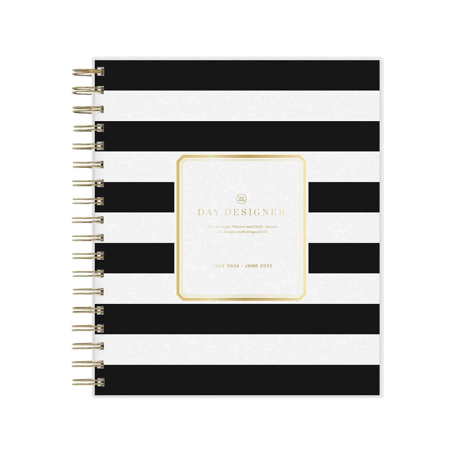 2024-2025 Blue Sky Day Designer Rugby Stripe 8 x 10 Academic Daily Planner, Plastic Cover, White/Black (137885-A25)