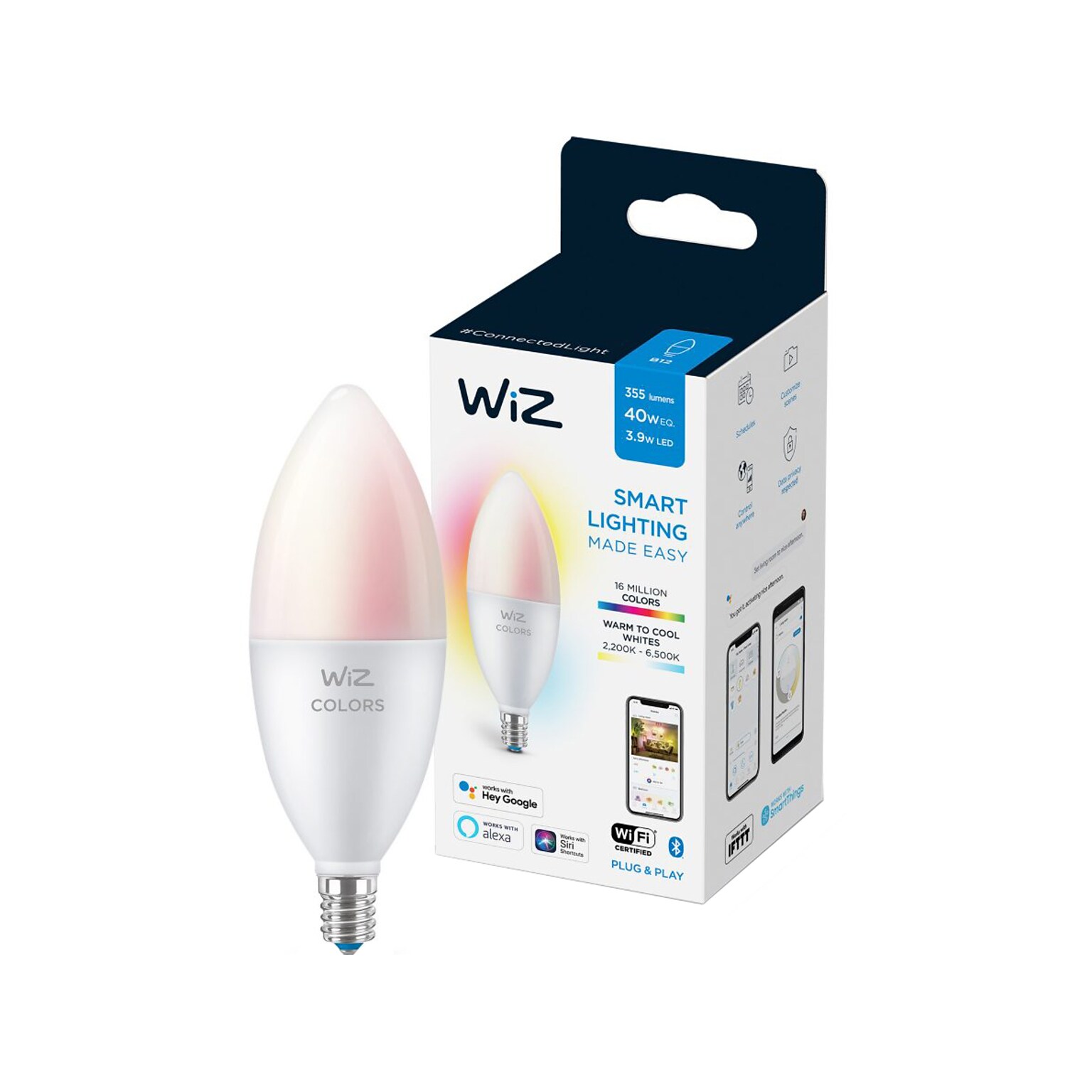 WiZ 40W Equivalent E12 LED Smart Bulb, White  (603522)