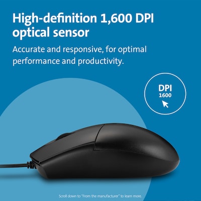 Kensington Pro Fit Wired Washable Ambidextrous Mouse, Black (K70315WW)