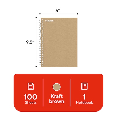 Sustainable Earth by STAPLES Wirebound 1-Subject Notebook, 9.5” x 6”, College Ruled, Brown