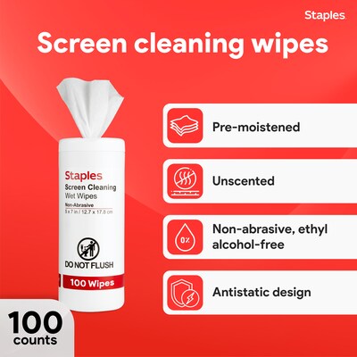 Staples Screen Cleaning Wipes, 100/Tub (ST61847)