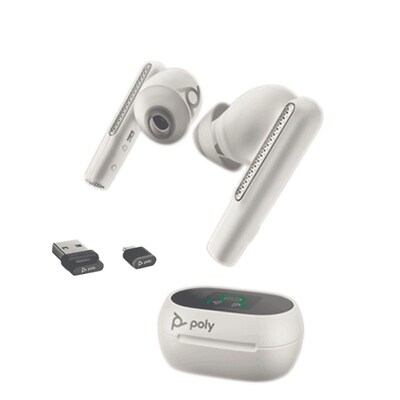 Plantronics Voyager Free 60+ UC Wireless Noise Cancelling Bluetooth Earbuds, USB-C, UC Certified, White Sand  (7Y8G6AA)