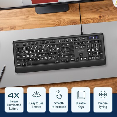 Delton Work Anywhere 12Y USB Headset, 1080p Webcam, Big-Key USB Keyboard & Mouse Bundle, Black (DBND4WRD10YREG)