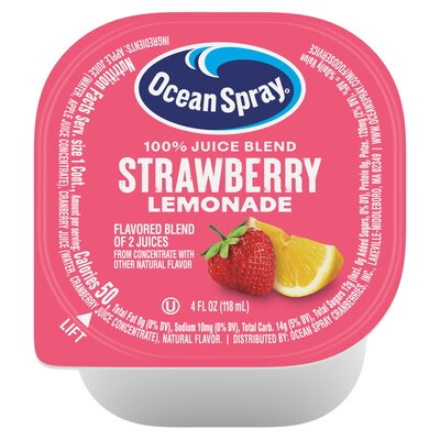 Ocean Spray 100% Strawberry Lemonade Juice Blend, No Sugar Added, No Pulp, 4 oz., 48/Pack (220-02960)