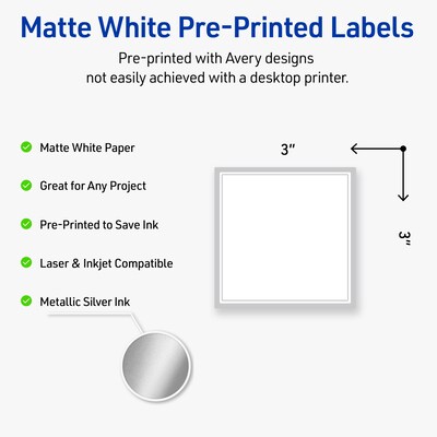 Avery Laser/Inkjet Square Multipurpose Labels, 3 x 3, White, 60/Pack (S00-F3J)