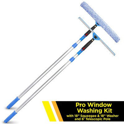 Gritt Commercial Pro Window Washing Kit with 18" Squeegee, 18" Washer and 6' Telescopic Pole (GRI137-6F-18)