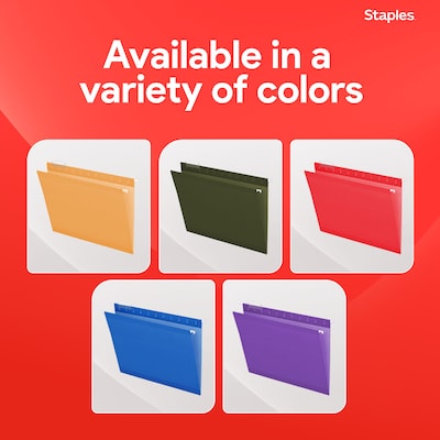 Staples® Heavy Duty Bright Colored Hanging File Folders, 1/5-Cut Tab, Letter Size, Assorted Colors, 25/Box (ST875411-CC)