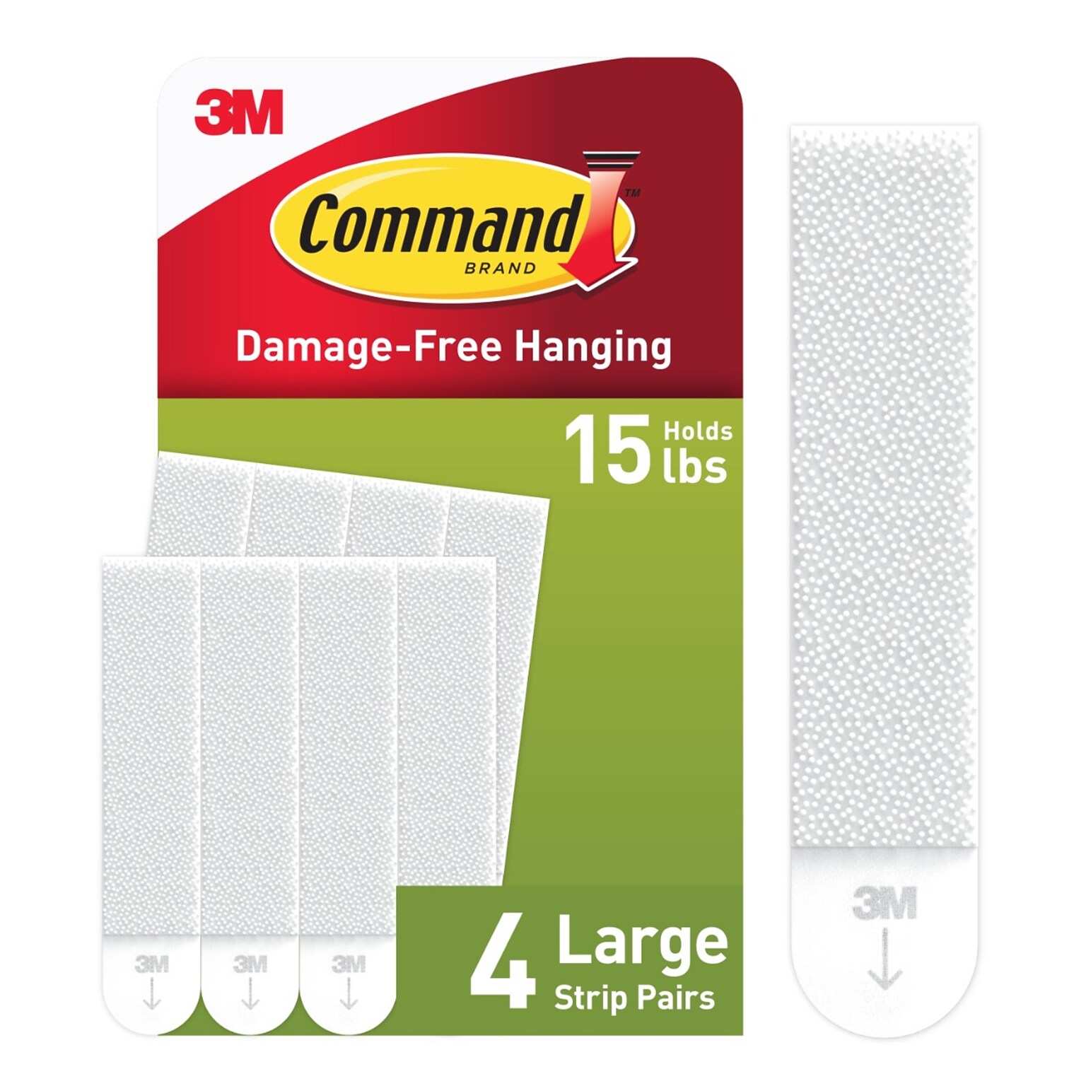 Command Large Hanging Strips, 15 lb., White, 4 Pairs/Pack (17206-ES)