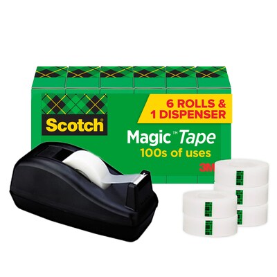 Scotch Magic Invisible Tape with Dispenser, 3/4 x 27.77 yds., 1 Core, 6 Rolls/Pack (810C40BK)