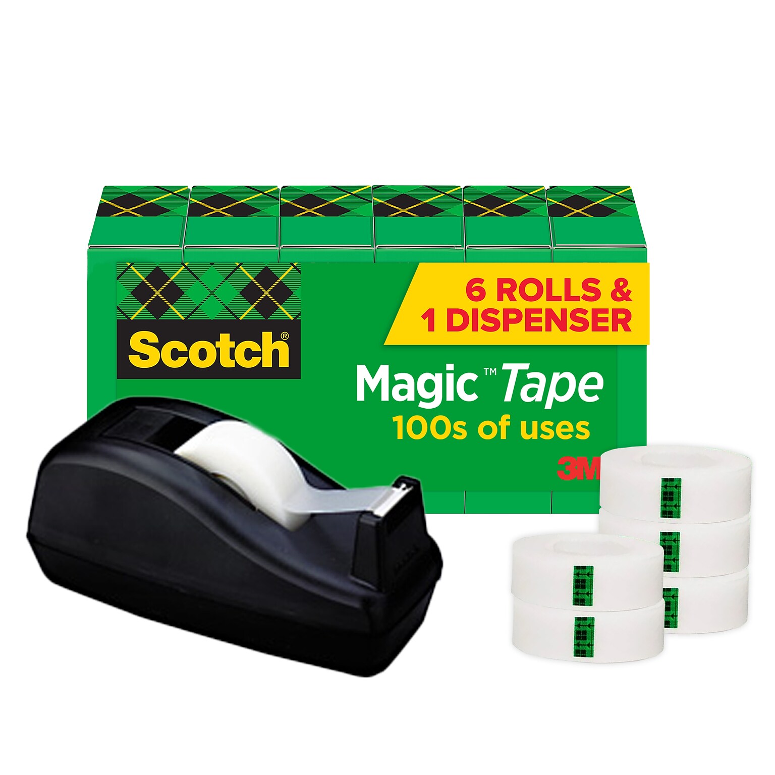 Scotch Magic Invisible Tape with Dispenser, 3/4 x 27.77 yds., 1 Core, 6 Rolls/Pack (810C40BK)