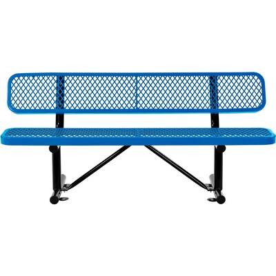 Global Industrial 6 Outdoor Steel Bench w/ Backrest, Expanded Metal, Blue (277154BL)