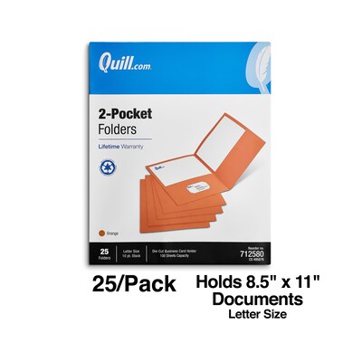 Quill Brand® 2-Pocket Folders, Orange, 25/Box (712580)