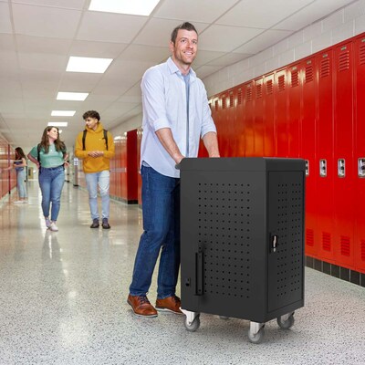 Luxor Lockable 24-Unit USB-C Secure Charging Cart, Black Powder-Coated Steel (CHMC001)