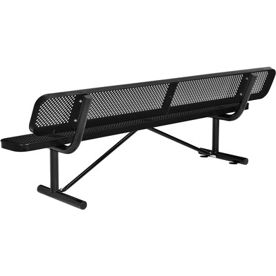 Global Industrial 8 Outdoor Steel Picnic Bench w/ Backrest, Perforated Metal, Black (262077BK)