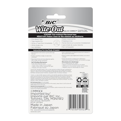 BIC Wite-Out EZ Correct Correction Tape, White (50523/WOTAPP1)