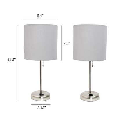 Simple Designs 19.5" LED Table Lamp, Brushed Steel/Grey, 2/Pack (LT2024-GRY-PKLB)