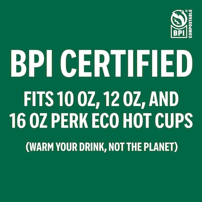 Perk™ Eco Compostable Plastic Hot Cup Lid, 10/12/16 Oz., White, 500/Carton (PK56218CT)