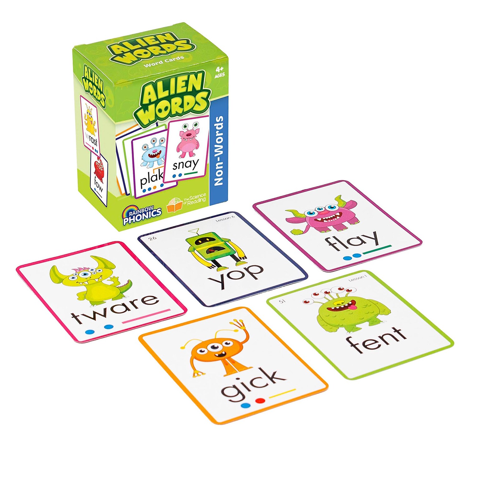 Junior Learning Rainbow Phonics Alien Word Cards, Non-Words, 148/Pack (JRLRP109)