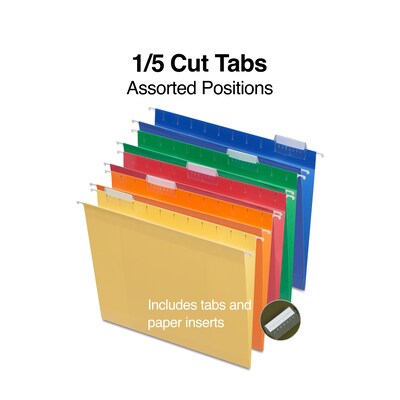 Staples Reinforced Box Bottom Hanging File Folders, 2" Expansion, 1/5-Cut Tab, Letter Size, Assorted, 25/Box (ST20028-CC)