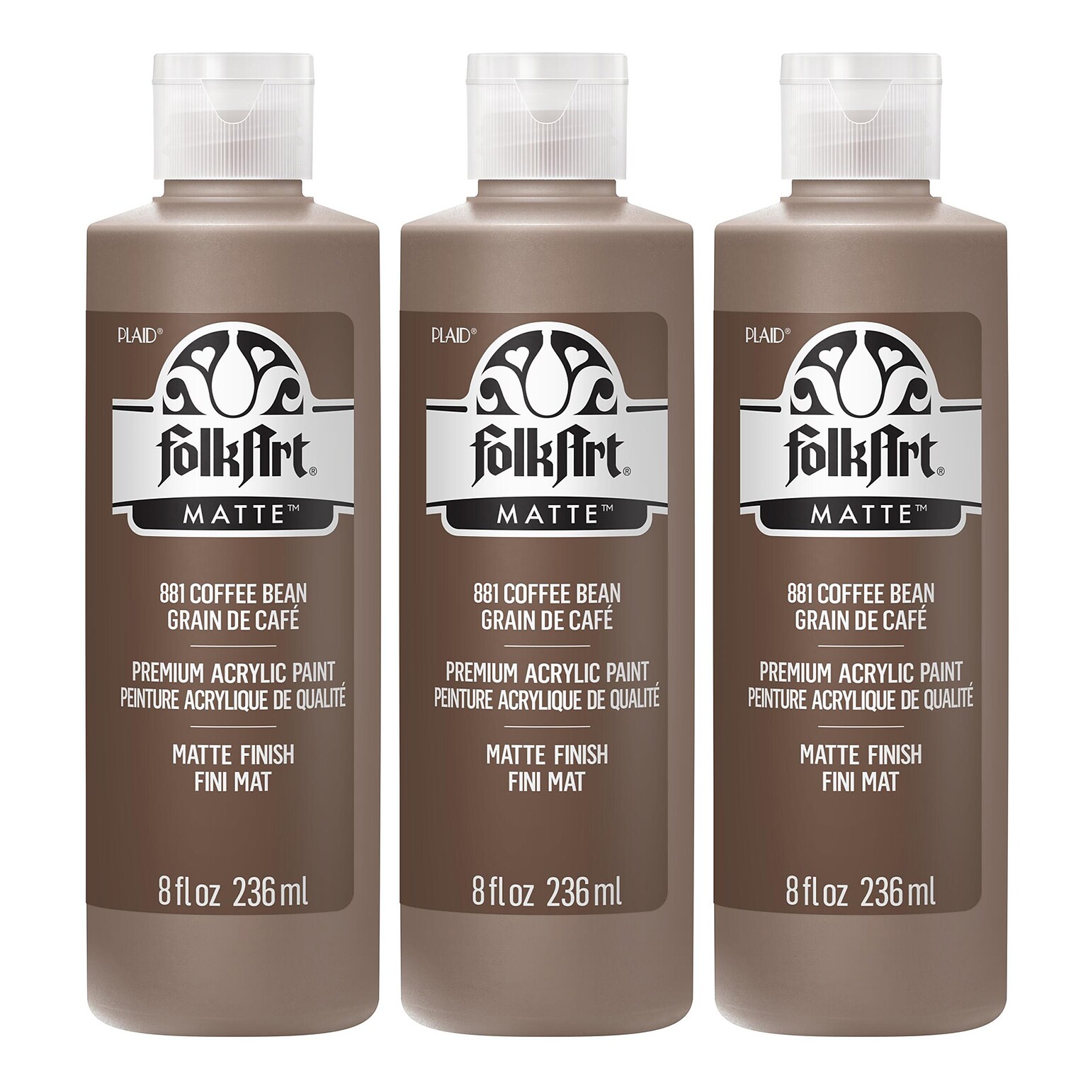 FolkArt Acrylic Paint Matte, 8oz., Coffee Bean, 3/Pack(FLK881-3)