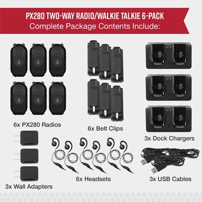 Cobra Compact 2-Way Handheld Business Radio with Dual-Dock Charger and Headset, Black, 6/Pack (PX280)