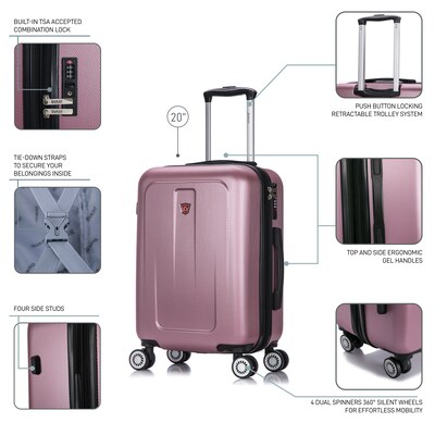 DUKAP Crypto 20" Hardside Carry-On Suitcase, 4-Wheeled Spinner, TSA Checkpoint Friendly, Rose Gold (DKCRY00S-ROS)