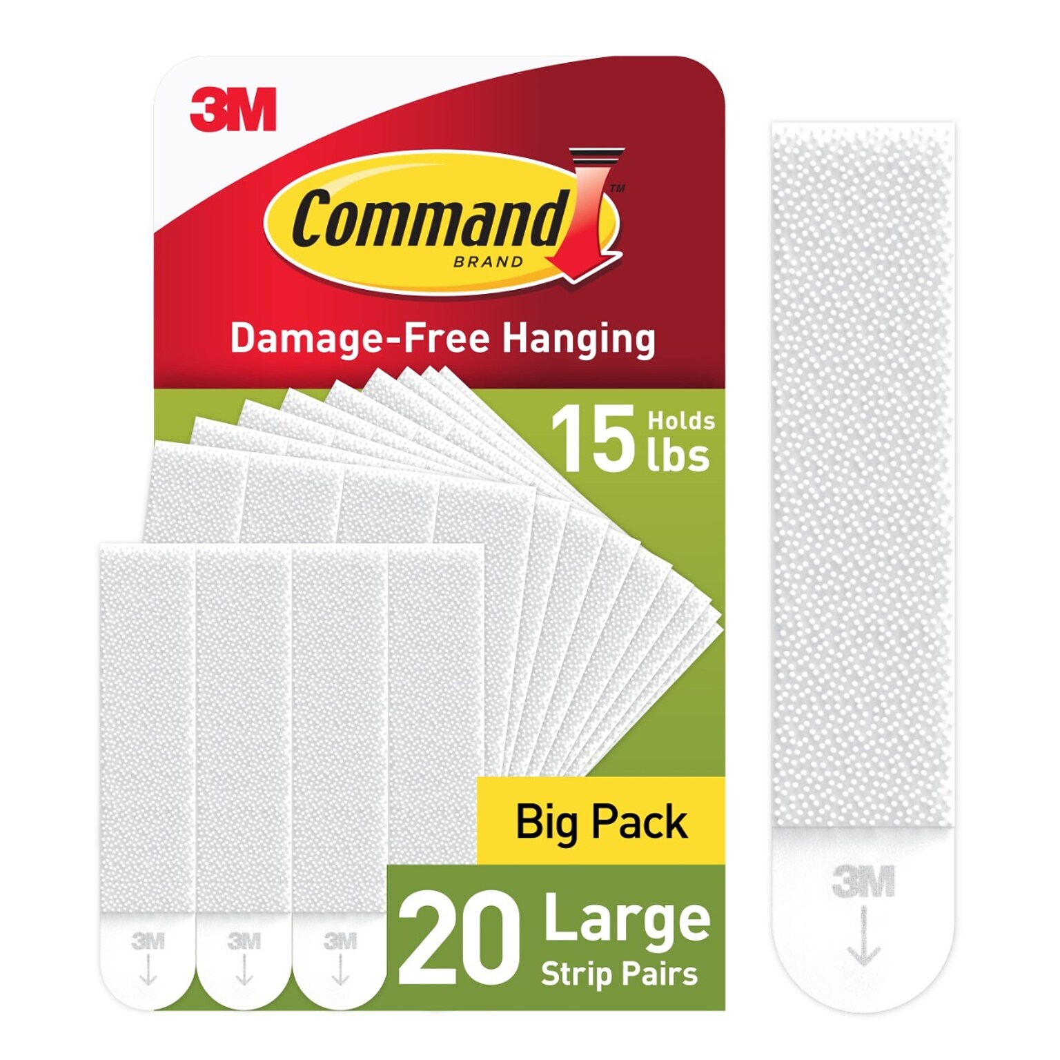 Command Large Hanging Strips, 16 lb., White, 20 Pairs/Pack (17206-20NA)