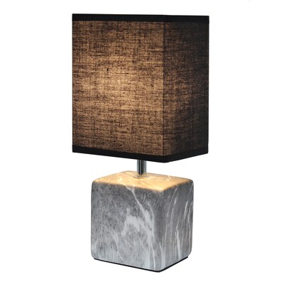 Simple Designs Petite Marbled Ceramic Table Lamp Fabric Shade, Black with Black Shade (LT2071-BOB)