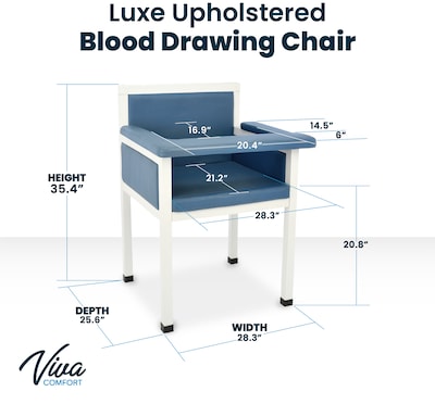 Viva Comfort Phlebotomy Blood Drawing Chair, 1 Fixed Arm, 1 Flip Up Arm, Blue (ADI997-02-BLU-MK)