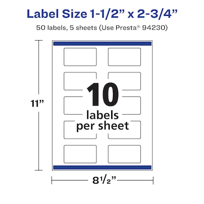 Avery Laser/Inkjet Waterproof Multipurpose Rectangle Labels, 1.5" x 2.75", White, 50 Labels/Pack (94230)