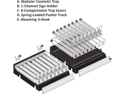 Azar 2.63" x 12" Pegboard 8-Compartment Cosmetic Tray, Black, 2/Pack (225830-8COMP-BLK-2PK)