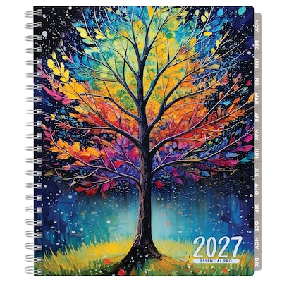 2027 Excello Brands 9.3" x 11" Weekly & Monthly Standard Planner, Plastic Cover, Black Tree Seasons (ESPRO-CY27-8511-32)