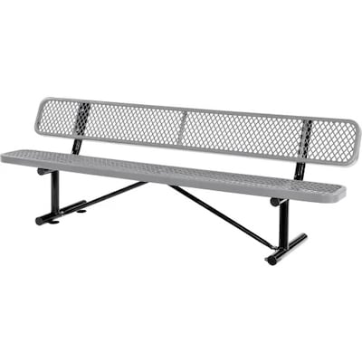 Global Industrial 8 Outdoor Steel Bench w/ Backrest, Expanded Metal, Gray (277155GY)