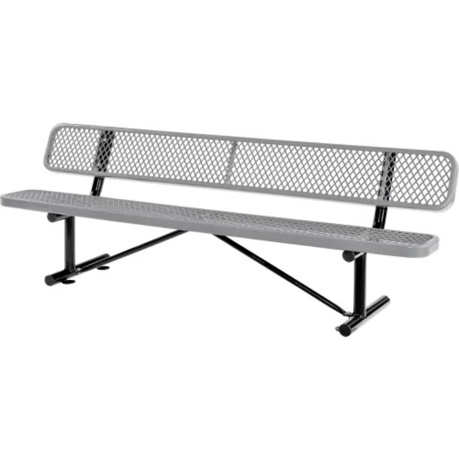 Global Industrial 8 Outdoor Steel Bench w/ Backrest, Expanded Metal, Gray (277155GY)
