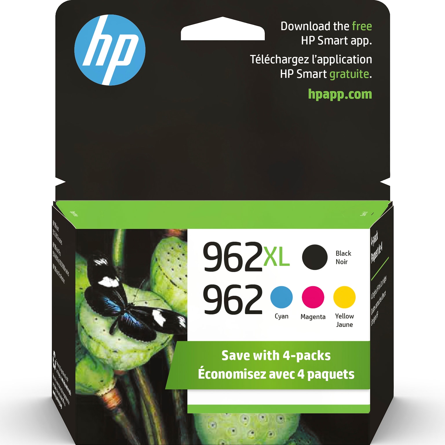 HP 962XL/962 Black High Yield and Cyan/Magenta/Yellow Standard Yield Ink Cartridge, 4/Pack (3JB34AN#140)