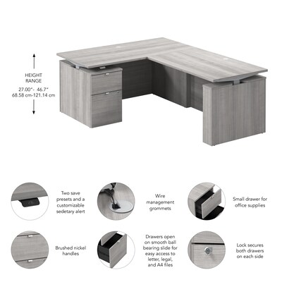 Bush Business Furniture Stratus 60"W Electric L-Shaped Adjustable Standing Desk with Cabinet, Platinum Gray (SUT015PG)