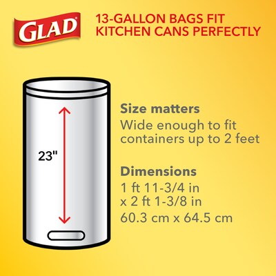 Glad 13 Gallon Kitchen Trash Bag, 4.5 x 9, Low Density, 0.66 mil, White  (15931)