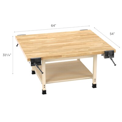 Diversified Woodcrafts Workshop Rectangular Workbench Table, 64 x 54, Light Hardwood (WW4-4V)