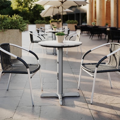 Flash Furniture Acadia 24 Round Wooden Dining Table with X-Base, White Faux Marble/Silver Base (STRD24WMAT2222S)