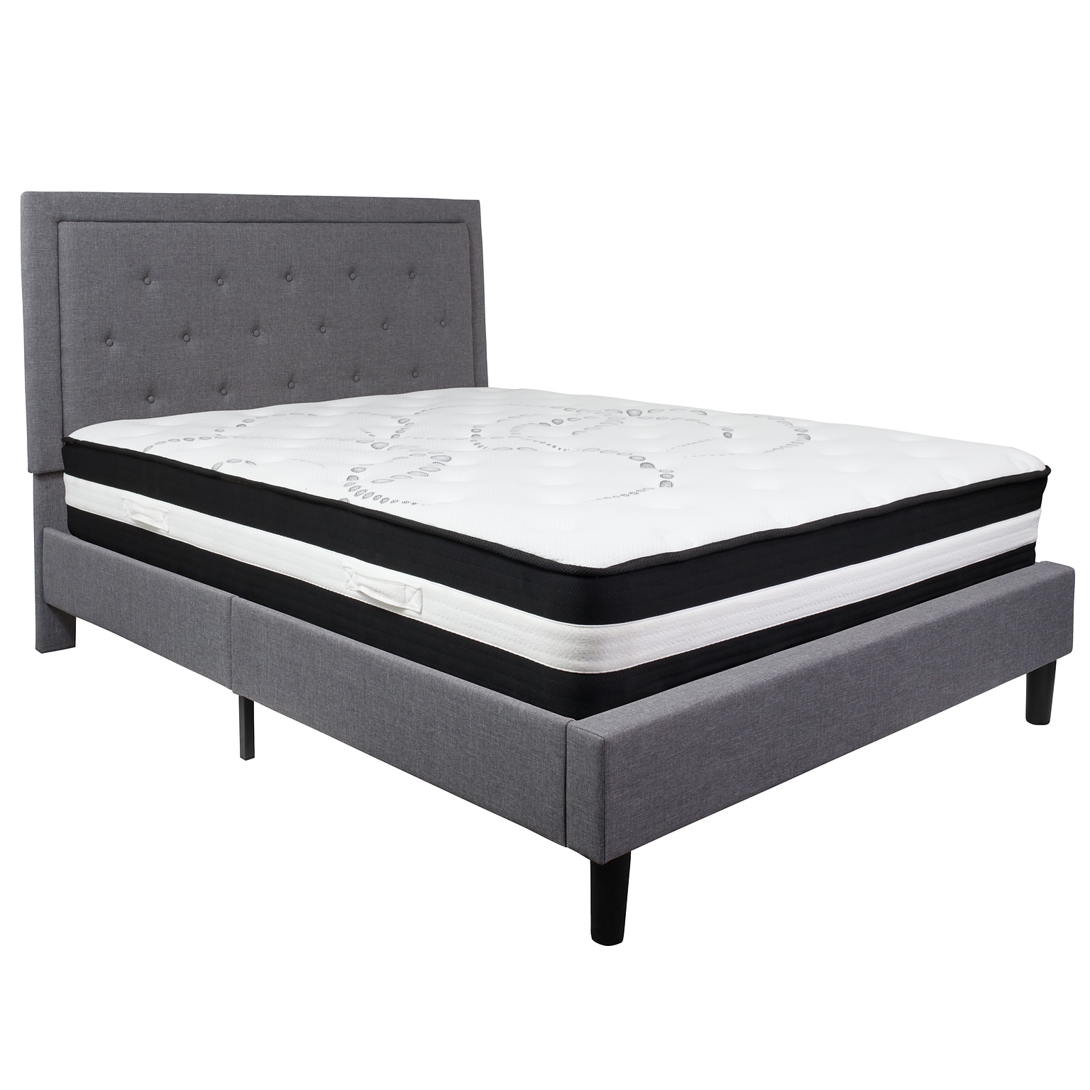 Flash Furniture Roxbury Tufted Upholstered Platform Bed in Light Gray Fabric with Pocket Spring Mattress, Queen (SLBM27)