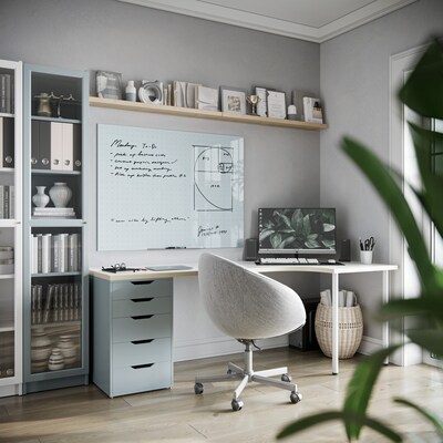 U Brands Floating Glass Ghost Grid Dry Erase Board, Frameless, 4' x 3' (2799U00-01)