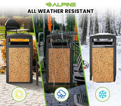 Alpine Industries Steel Outdoor Trash Can with Ashtray Dome Lid, 40 Gallon, Stone (472-40-STO)