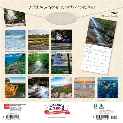 2026 BrownTrout North Carolina Wild & Scenic 12 x 12 Monthly Wall Calendar (9798330704910)