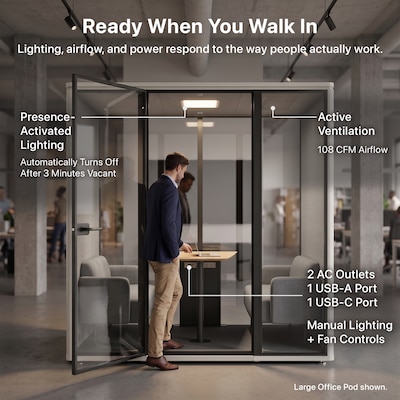 Uncaged Ergonomics Modular Acoustic Office Pod with Ventilation, Lighting and Power, Large, White (POD-L-White)