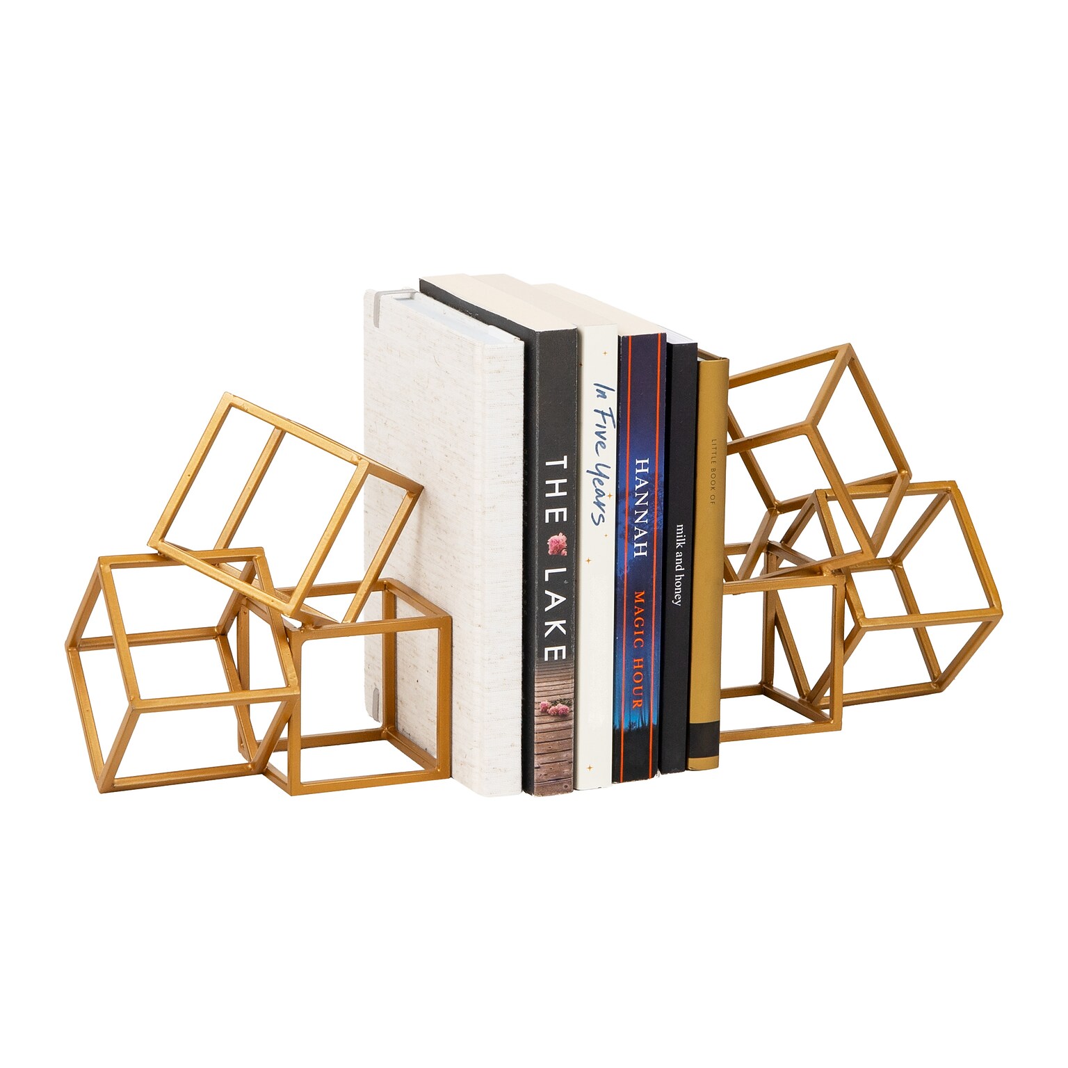 Mind Reader Geometric Cube Metal Book Ends, 6, Gold (BLOCKS2-GLD)
