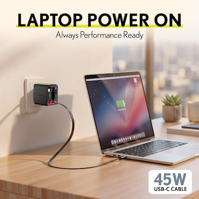 Overtime D36 4-in-1 USB-A/USB-C Wall Charger with USB-C/Lightning Cable, Black (OCAH36CCBK)