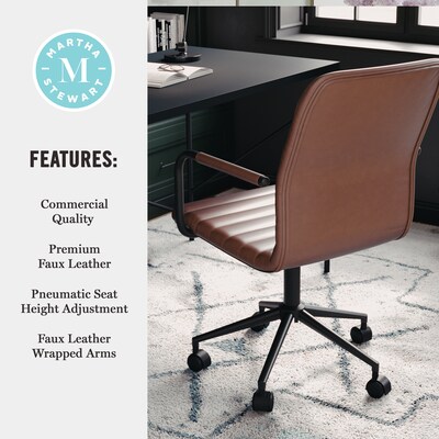 Martha Stewart Taytum Faux Leather Swivel Office Chair, Saddle Brown/Oil Rubbed Bronze (CH142370BRBK)